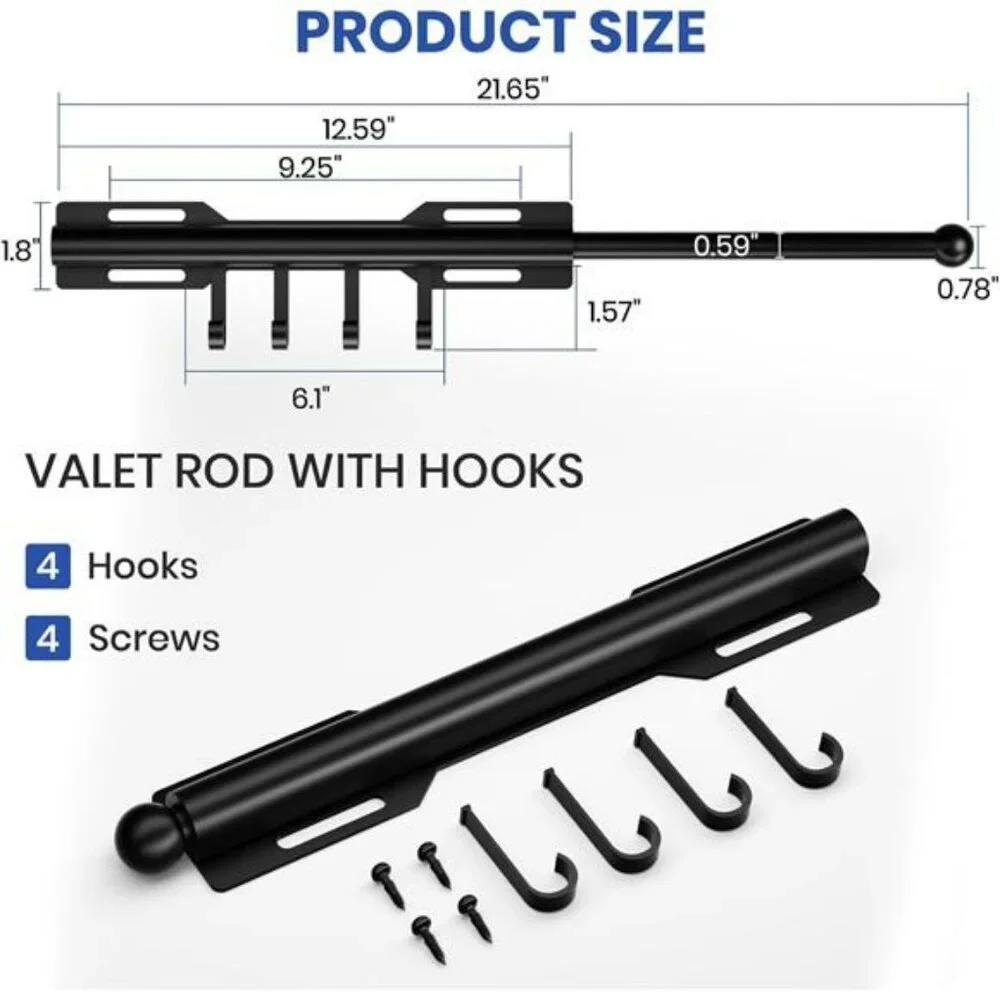 Pull Out Closet Valet Rod 12 Inch Retractable Clothes Hanger with 4 Hooks Silver